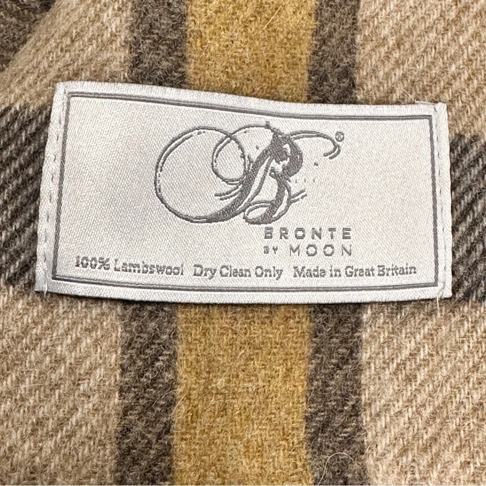 Bronte by Moon Lambswool Plaid Scarf in Blue, Brown, and Tan, Great Britain